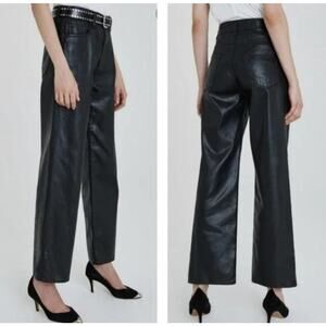 AG Adriano Goldschmied Tomas High Rise Baggy Straight Coated Jeans Black Size 27